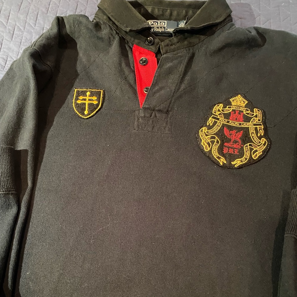 Mens XL Polo Elite RRL Black w red trim and badges beautiful
